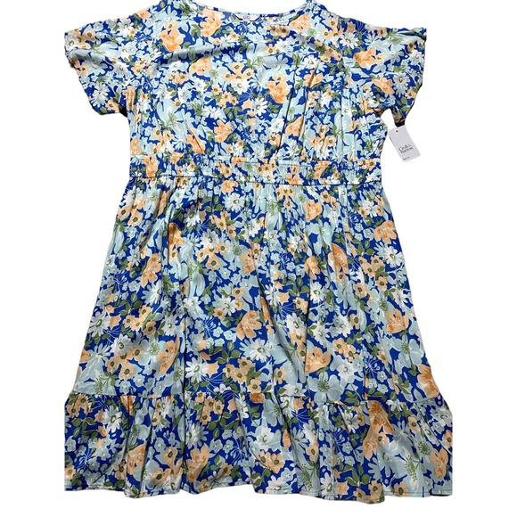Croft & Barrow Womens 2XL Blue Floral Stretchy Ruffle Flutter Sleeve Dress NWT - Picture 1 of 11